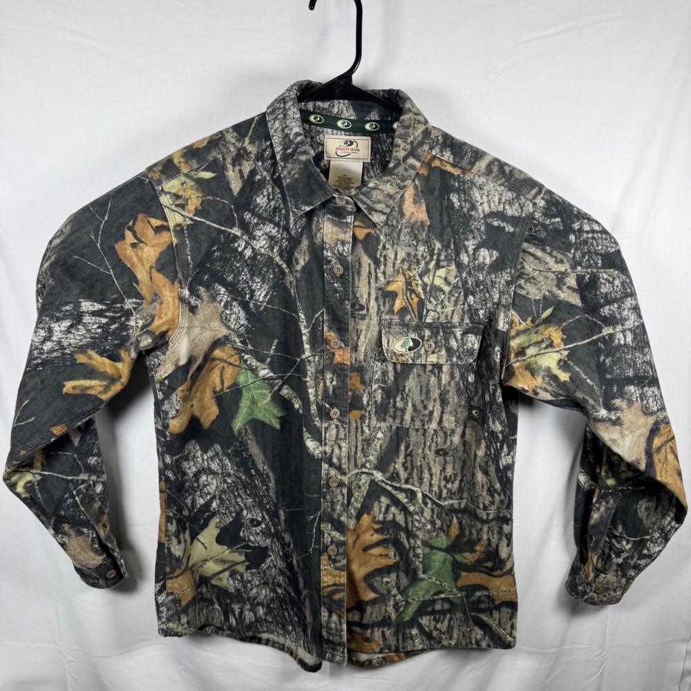 Mossy Oak Button‎ Down Shirt Womens Large Camo Lady Silent Stalker Break-Up
